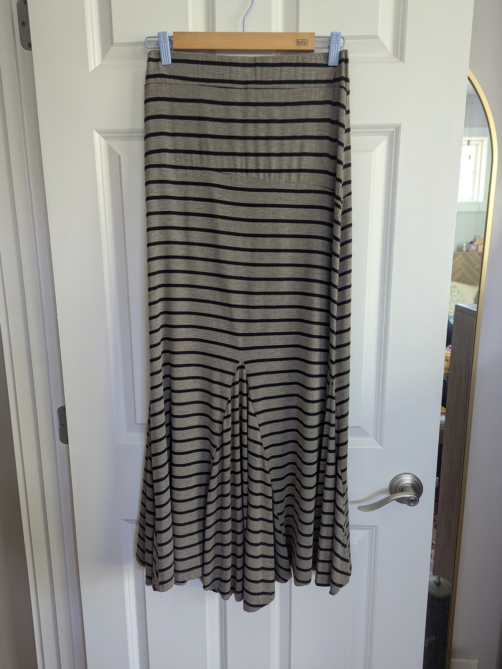 Poof! Taupe and Black Striped Maxi Skirt